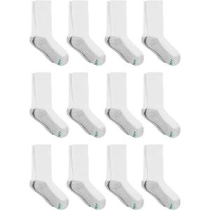 Hanes Boys' Socks, Double Tough Cushioned Crew Socks, 12-pair Packs (Large, White/Grey Bottom)