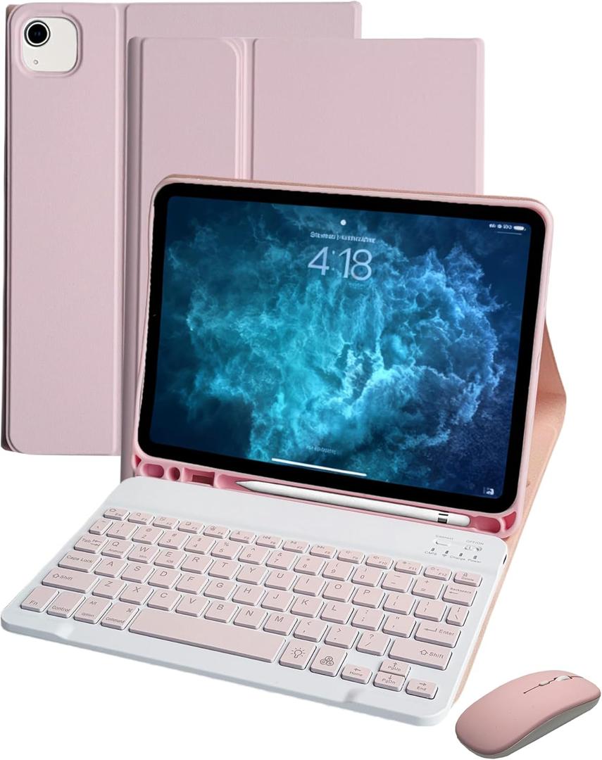 for iPad Air 11 inch 5th and 4th Generation Case with Keyboard and Mouse, 7 Color-Changing Keys Board Folio Cover with Pencil Holder Teclado for Air M3 Gen 5 2025 and M2 Gen 4 2022 (Pink)