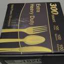 Dealusy 300 Count Extra Heavy Duty Gold Plastic Silverware, 100 Forks, 100 Spoons, 100 Knives, BPA-Free, Heat Resistant, Disposable Plastic Utensils Set, Plastic Cutlery Set, Plasticware Bulk