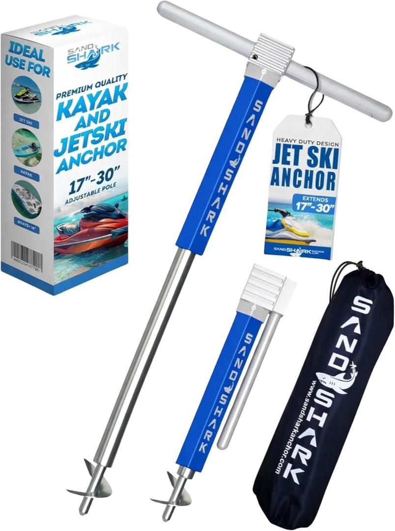 SandShark Anchor - Premium Screw in Boat Anchor, Pontoon Boat Anchor, Stainless Steel Shallow Water Anchor Pole, Sand Anchor w/Case - Essential Pontoon Boat Accessories