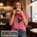 Love Heart Graphic Tees Cute Shirt Women Loose Fit Short Sleeve Top (Medium, Hot Pink-v)