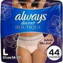 Always Discreet Boutique Incontinence and Postpartum Underwear for Women, Maximum Protection, Large, Rosy, 44 Count (2 Packs of 22)