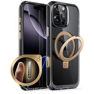SUPCASE for iPhone 16 Pro Max Case with Camera Control Capture Button (Unicorn Beetle Mag), [Built-in Stand] [Compatible with MagSafe] [Military-Grade Protection] Clear Magnetic Phone Case, Black/Gold