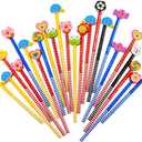 24 Pack Kids Wooden Pencils, Colorful Stripe Pencil with Cute Animals Eraser for Children and School Supplies