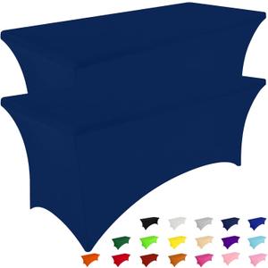Smiry 10 Pack Spandex Table Cloth 6FT, Elastic Fitted Navy Tablecloth | Washable Stretch Rectangle Tablecloths, Wrinkle Free Table Cover for Outdoor, Wedding, Banquet & Parties (72Lx30Wx30H Inch)