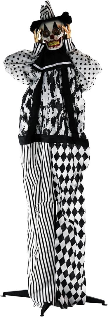 Haunted Hill Farm Life-Size Scary Talking Clown Halloween Animatronic with Touch Activated Lights and Sounds, Battery Operated Indoor or Covered Outdoor Halloween Decorations, Spooky Halloween Prop