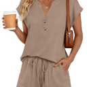LILLUSORY Womens 2 Piece Summer Short Sets 2026 Vacation Spring Beach Matching Airport Travel Outfits Lounge Wear Sweat Suits Dark Khaki 2XL