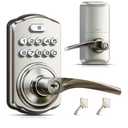 Veise Keypad Door Lock with Handle, Keyless Entry for Front Door & Bedroom, Electronic Lock with Code, Auto-Locking, Easy Installation, Passage Mode, Satin Nickel