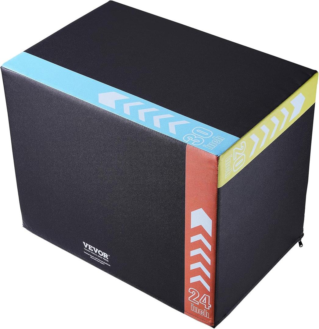 VEVOR 3 in 1 Plyometric Jump Box, Cotton Plyo Box, Platform & Jumping Agility Box, Anti-Slip Fitness Exercise Step Up Box for Home Gym Training, Conditioning Strength Training, Multiple Sizes, Black (30"x24"x20")