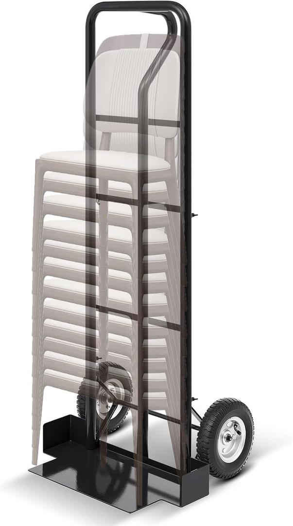 52'' x 22'' x 18'' Heavy Duty Stack Chair Dolly Banquet Chair Dolly Cart Holds 7 Chairs Oversized Rubber Wheels for Easy to Load and Unload for Party Event Rental Furniture (Black)