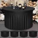 4 Pack Black Round Table Skirt, 48 Inch Diameter x 30 Inch Height, Stretch Polyester Spandex Tablecloth for 4ft Tables, Stain & Wrinkle Resistant for Wedding, Party, Banquet Decor