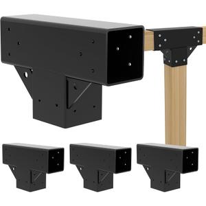 Pergola Kit T Shaped 4x4(Actual: 3.64"x3.64")-4 Pack Pergola Bracket 4x4-3 Way DIY Woodworks Gazebo Brackets Kit with Screws for Wood Beams-Elevated Wood Stand T Brackets for Sunroom Carport Cabin