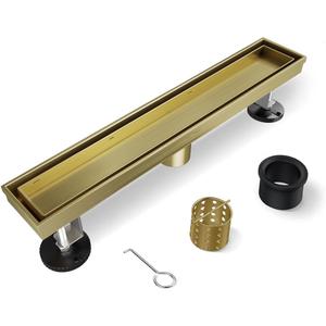 Shower Drain, 18 Inch Gold Linear Shower Drain with Removable Tile Insert Grate, 2 in 1 Bathroom Modern 304 Stainless Steel Brushed Gold Shower Floor Drain with Adjustable Feet,Hair Filter