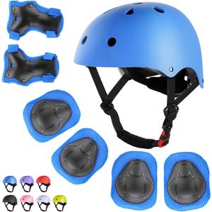 WayEee Kids Bike Helmet Set Skateboard Knee Pads, Helmet Pad Set Protective Gear Set Adjustable for Girls Kids 3-14 Helmet Elbow Pads Wrist Guards for Sport Cycling Bike Roller Skating Scooter