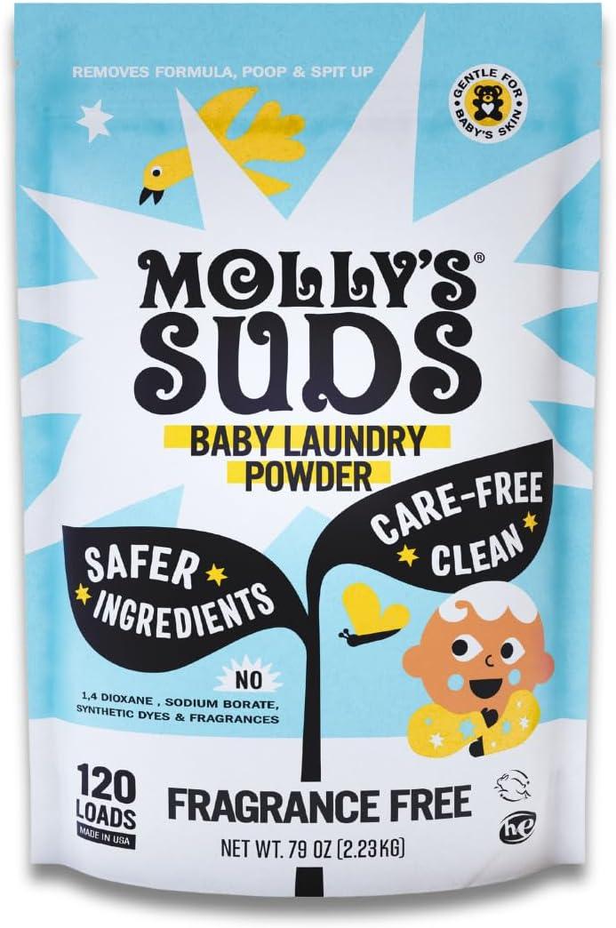 Molly's Suds Baby Laundry Detergent Powder | Removes Formula, Poop & Spit-Up Stains | Extra Gentle for Newborns (Fragrance Free) (79 Ounce (Pack of 1))