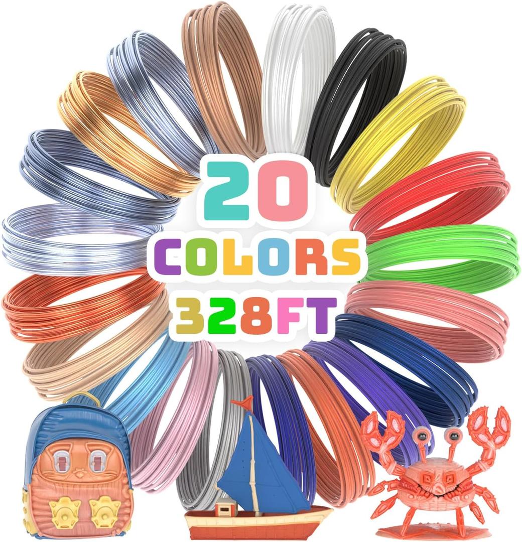 3D Pen Filament Refills 20 Color 1.75mm 3D Pen PLA Filament 3D Printing Pen Refills, Each Color 16.4 Feet, Total 328 Feet Strong Toughness for FDM 3D Printer and 3D Pen