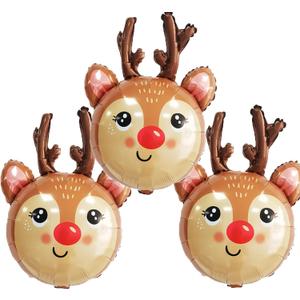 Reindeer Balloons Christmas Foil Balloons for Reindeer Themed Party Decoration Supplies Christmas Birthday Decoration Decor Ballons Arch Kits Party Balloon Set 3pcs