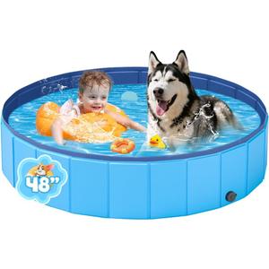 YSJILIDE Portable Dog Pool PVC Pet Swimming Pool Bathtub Collapsible, Hard Plastic for Pets to Swim and Bath (L-48"x 12" Blue)