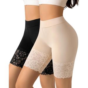 J-pone Slip Shorts for Under Dresses Smooth Anti-Chafing Lace Shorts for Women Boyshorts Seamless High Waisted Underwear (S)