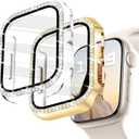 JR.DM 2 Pack Bling Case with HD Screen Protector Compatible with Apple Watch Series 4 5 6 SE 40mm, Women Glitter Diamond Rhinestone Bumper Face Cover for iWatch Accessories 40mm Clear/Gold