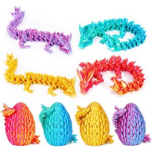 4PCS 3D Printed Dragon Eggs with Dragon Inside,Mini Easter Eggs Articulated Crystal Dragon Fidget Toys,Easter Basket Stuffers,Mystery Mythical Pieces Dragon,3D Printed Animals Toy Set