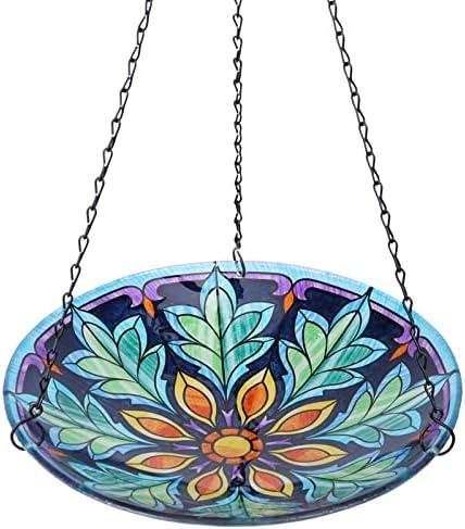MUMTOP Hanging Bird Bath - Bird Baths for Outdoors, 11 Inch Glass Bird Bath Bowl Outdoor Bird Feeders for Garden Yard and Patio Decor