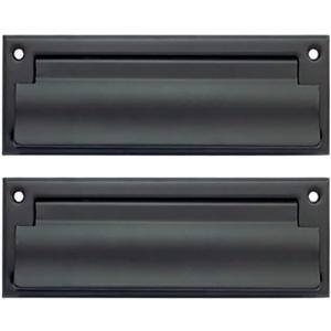 QCAA Solid Brass Mail Slot, with Solid Brass Interior Frame and Solid Brass Back Plate, 8-7/8''X2-7/8, Matte Black, 1 Pack, Made in Taiwan