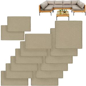 14Pcs Patio Cushion Covers Replacement Splashproof UV-Resistant Inelastic Covers with Zippers, Max Compatible 25.6x25.6x4inch Patio Cushion, for 7 Pcs Outdoor Patio Furniture Sets (Flax)