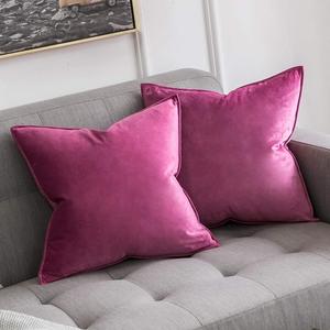 MIULEE Pack of 2 Decorative Velvet Throw Pillow Cover Soft Pillowcase Solid Square Eruo Sham Cushion Case for Sofa Bedroom Car 26x26 Inch Hot Pink