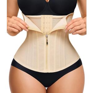 Nebility Waist Trainer for Women Zipper Corset Shapewear Tummy Control Mesh Waist Cincher Faja Body Shaper (Medium, Beige)