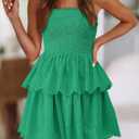 BTFBM Summer Dresses for Women 2025 Tube Strapless Mini Hollow Out Lace Wedding Guest Dress (Green, XL)