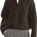 Fleece Jackets Women Causal Long Sleeve Sherpa Jacket Warm Ziper Fuzzy Coat Sweatshirts Trendy with Pockets (Large, Brown)