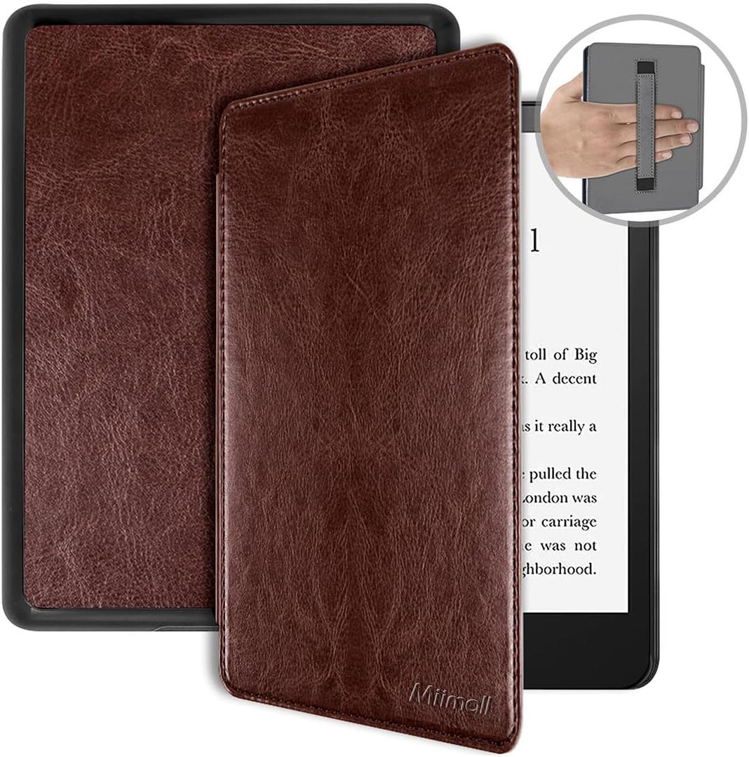 Miimall Case for Kindle Paperwhite 12th Generation & Colorsoft Signature Edition 7 Inch 2024 Leather Case with Hand Strap, Auto Sleep/Wake, Slim Foldable Cover for Kindle Paperwhite 12th, Coffee