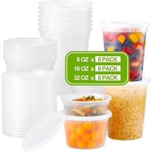AOZITA 24 Sets Plastic Deli Food Containers With Lids, 8 oz 16oz 32oz Variety pack, Airtight Food Storage Containers, Freezer/Dishwasher/Microwave Safe, Soup Containers For Takeout Food Storage