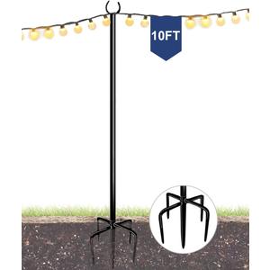 10FT String Light Pole for Outdoor, Heavy Duty Metal Lighting Stand Pole for Garden Lawn Backyard Patio Holiday Wedding Party Decorations (1 Pack)
