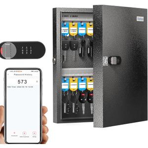 WeHere 32 Key Lock Box with Dual Lock, Combination & Key Unlock, Key Cabinet Wall Mount with Key Tag Label, Key Holder Storage Lockbox for Store, Office, Company, House, App Key Directory ERP