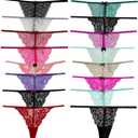 Pack of 6 Women Lacy G-String Thongs No Show Panties Sexy Underwear Assorted Lace Pattern and Colors (Small)
