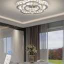 Flashing God W16'' Modern Chandeliers for Living Room Crystal Ceiling Light Fixtures LED Flush Mount Light for Foyer Hallwey Bedrooms Dining Room Dimmable 2700k-6000k