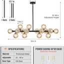 Glass Globe Sputnik Chandelier, 16-Light Mid Century Modern Light Fixture Over Table, Linear Chandeliers for Dining Room, Kitchen Island, Black and Amber Bubble, 40 Inch, GC-02