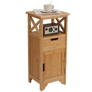 BECTSBEFF Fully Assembled 30" High Bamboo End Side Table, Preassembled Bathroom Floor Cabinet, Tall Nightstand for Bedroom, Wood