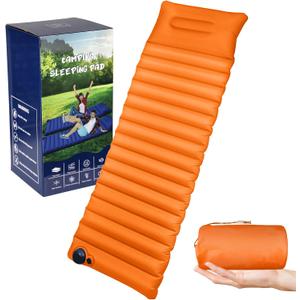 JOSEN Self-Inflating Sleeping Mats for Camping with Built-in Foot Pump,Camping Mattress Pad Ultralight Sleeping Mat with Pillow for Camping，Backpacking, Hiking, Tent, Traveling-Single Orange