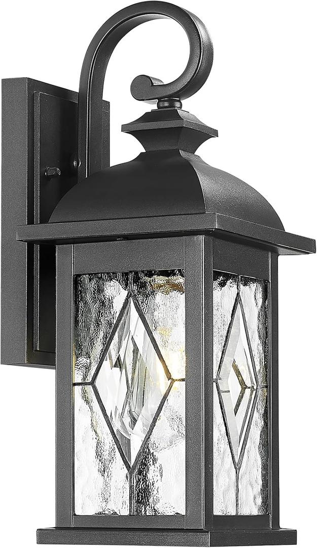 Porch Lights Outdoor 21 Inch Large Outdoor Wall Lights with Clear Water Ripple Glass Aluminum Waterproof and E26 Socket (Black)