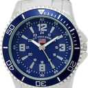 MEN'S SILVERTONE BRACELET WATCH WITH BLUE DIAL