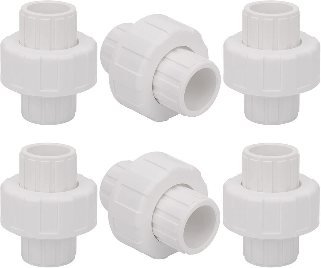 6Pcs 1/2" PVC Union Coupling Pipe Fitting (Socket x Socket) 1/2Inch PVC Slip Union PVC Adapter Coupling Schedule 40, EPDM O-Ring, White