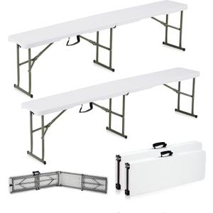 6ft Plastic Folding Bench with Carrying Handle & Lock, Portable Outdoor Bench in Garden Picnic Camping Dining Party Seat, Waterproof Bench for Soccer Activities, Firm and Durable2 Pack C