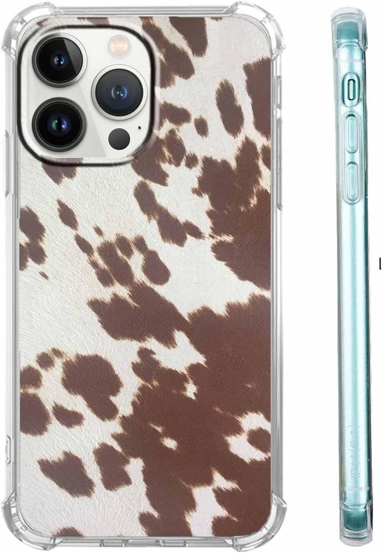 Case for iPhone 13 Pro with Cowhide Pattern,Farm Animal Retro Western Cattle Desgin,Trendy Soft TPU Bumper Phone Cover(Leather)
