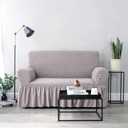 NICEEC Sofa Slipcover Grey Sofa Cover 1 Piece Easy Fitted Sofa Couch Cover Universal High Stretch Durable Furniture Protector with Skirt Country Style (3 Seater Lilac Gray)