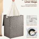 Greenstell Laundry Hamper with 2 Removable Liner Bags - 90L Divided Clothes Hamper, Handwoven Synthetic Rattan Foldable Laundry Basket with Lid and Handles Gray (18.3x13.3x24.0Inches)