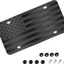 American Flag License Plate, Black Front Flag Decoration License Plates with 4 Holes,Aluminum Metal 3D Embossed US License Plate with Screws Caps, 6 * 12 inches Car Decor Accessory