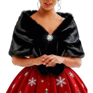Tgirls Women's Wedding Faux Fur Shawl and Wraps Bridal Fur Stole Fur Scarf for Bride and Bridesmaids (Black)